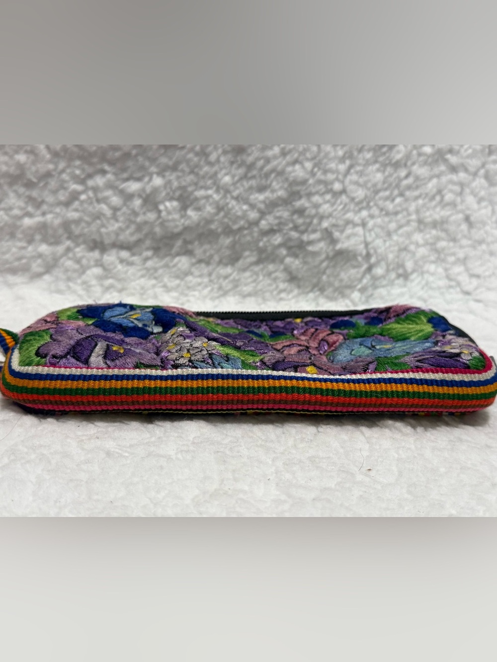Mexican Embroidered Purple Floral Wristlet Pouch - Picture 6 of 8